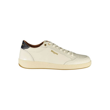 Blauer White Leather Men Sneaker with blue accents and removable insole, showcasing modern luxury and comfort in every step.