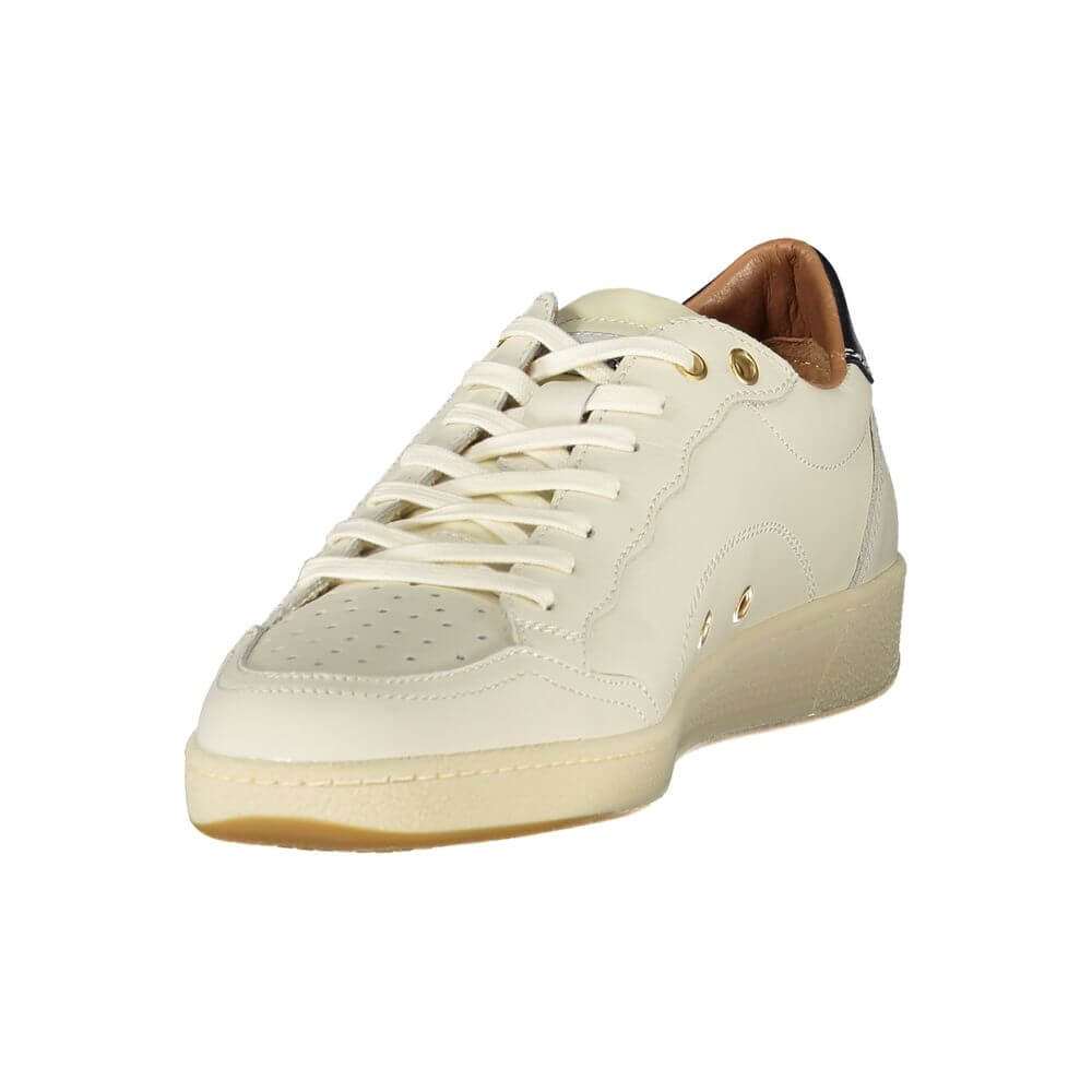 Blauer White Leather Men Sneaker with sleek design and blue accents, featuring a removable insole for comfort and stylish Blauer logo display.