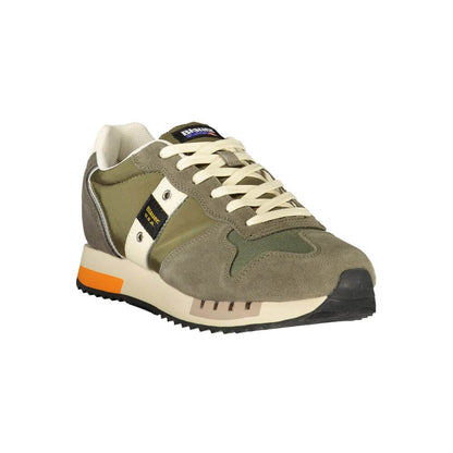 Blauer Green Polyester Men Sneaker in bold green with contrasting details, removable footbed, and extra laces for customized styling.