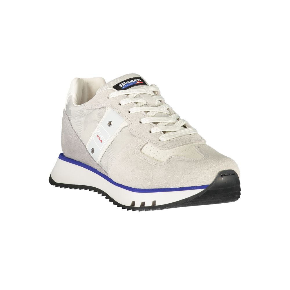 Sleek Blauer Gray Leather Men Sneaker with iconic logo and contrasting details, perfect for a bold fashion statement.