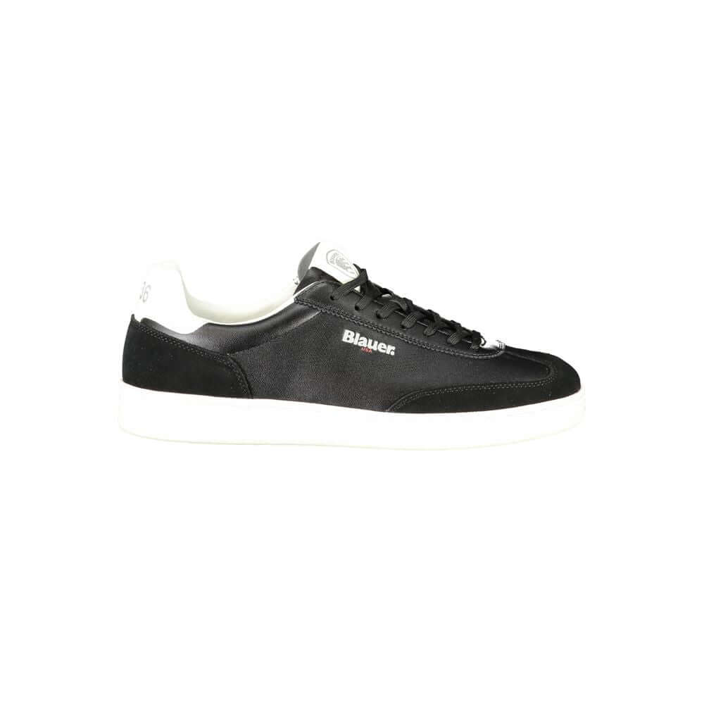 Blauer Black Leather Men Sneaker with white contrast details and removable insole for urban sophistication and comfort.
