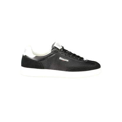 Blauer Black Leather Men Sneaker with white contrast details and removable insole for urban sophistication and comfort.