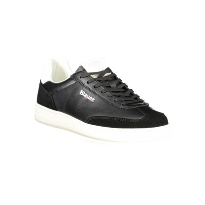 Blauer Black Leather Men Sneaker with white sole, featuring urban style and comfort with iconic brand logo.