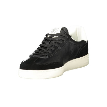 Blauer Black Leather Men Sneaker with white sole and logo, showcasing urban sophistication and branded luxury.