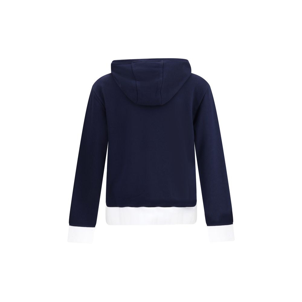 Back view of Thom Browne Blue Cotton Sweatshirt with hood and contrasting cuffs.
