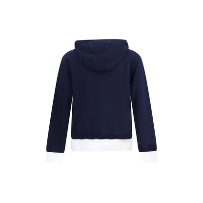 Back view of Thom Browne Blue Cotton Sweatshirt with hood and contrasting cuffs.