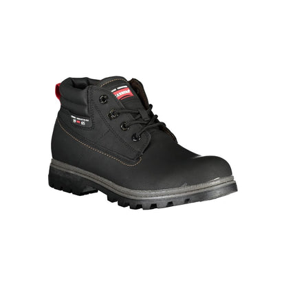Carrera Black Polyester Ankle boot with laces, contrast details, and logo, perfect for outdoor activities.