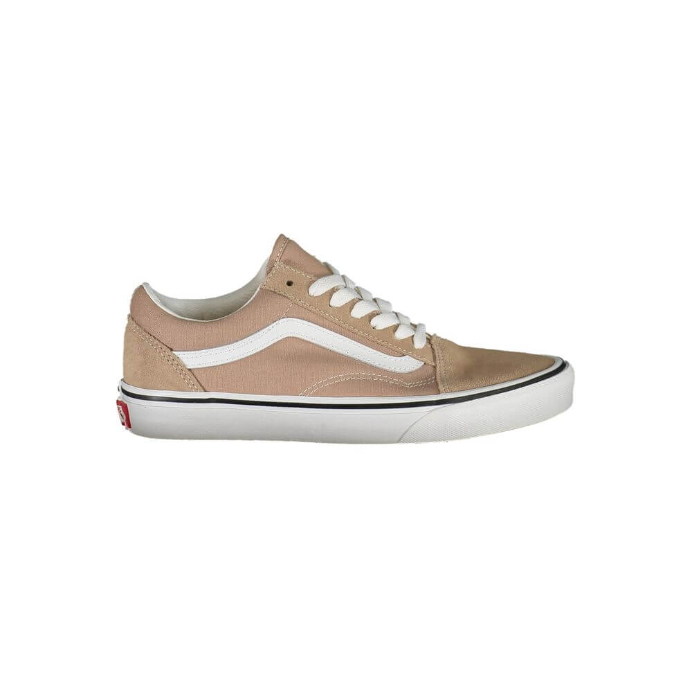 Vans Beige Polyester Sneaker with laces, contrasting details, logo, and old skool design. Ideal sports shoe for casual wear.