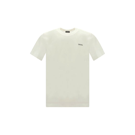 ZEGNA White Cotton T-Shirt with ribbed crew neck and contrasting brand monogram, 100% cotton, regular fit, made in Portugal.