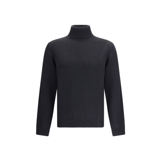 Roberto Collina Black Merino Wool Turtleneck with ribbed collar, hem, and cuffs, perfect for smart or casual AW25 looks.
