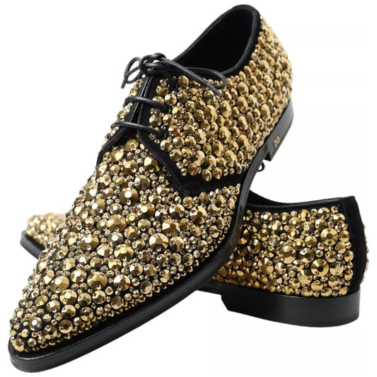 Dolce & Gabbana Black Gold Embellished Derby Shoes MV5158-43.5