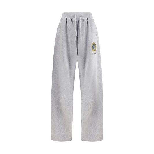 Balenciaga Gray Cotton Joggers (Workout Pants) with logo patch and elastic waistband for adjustable fit.