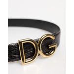 Dolce & Gabbana Black Exotic Leather DG Logo Buckle Belt BEL9376-85