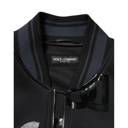Dolce & Gabbana Black Wool Logo DG Mania Men Bomber Jacket
