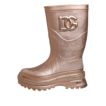 Dolce & Gabbana Metallic Gold Pull On Rain Boots Shoes
