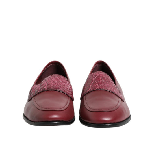 Dolce & Gabbana Burgundy Leather Formal Slip On Shoes MV7370-39