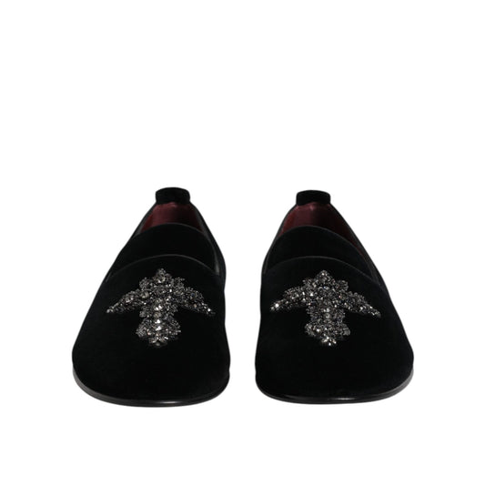 Dolce & Gabbana Black Suede Cross Slip On Loafers Dress Shoes MV7625-39