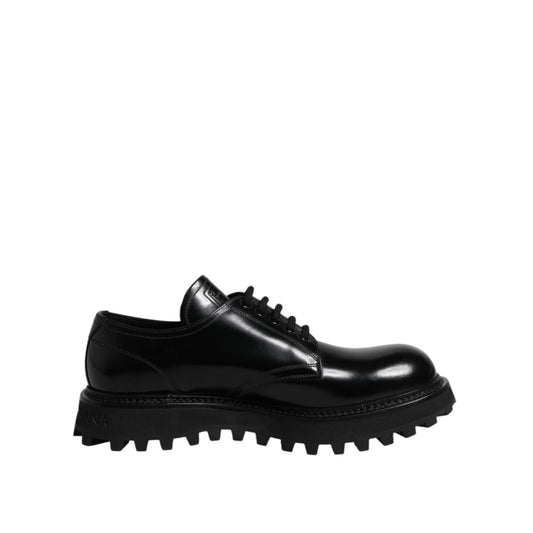 Dolce & Gabbana Black Leather Lace Up Trekking Dress Shoes MV7818-46