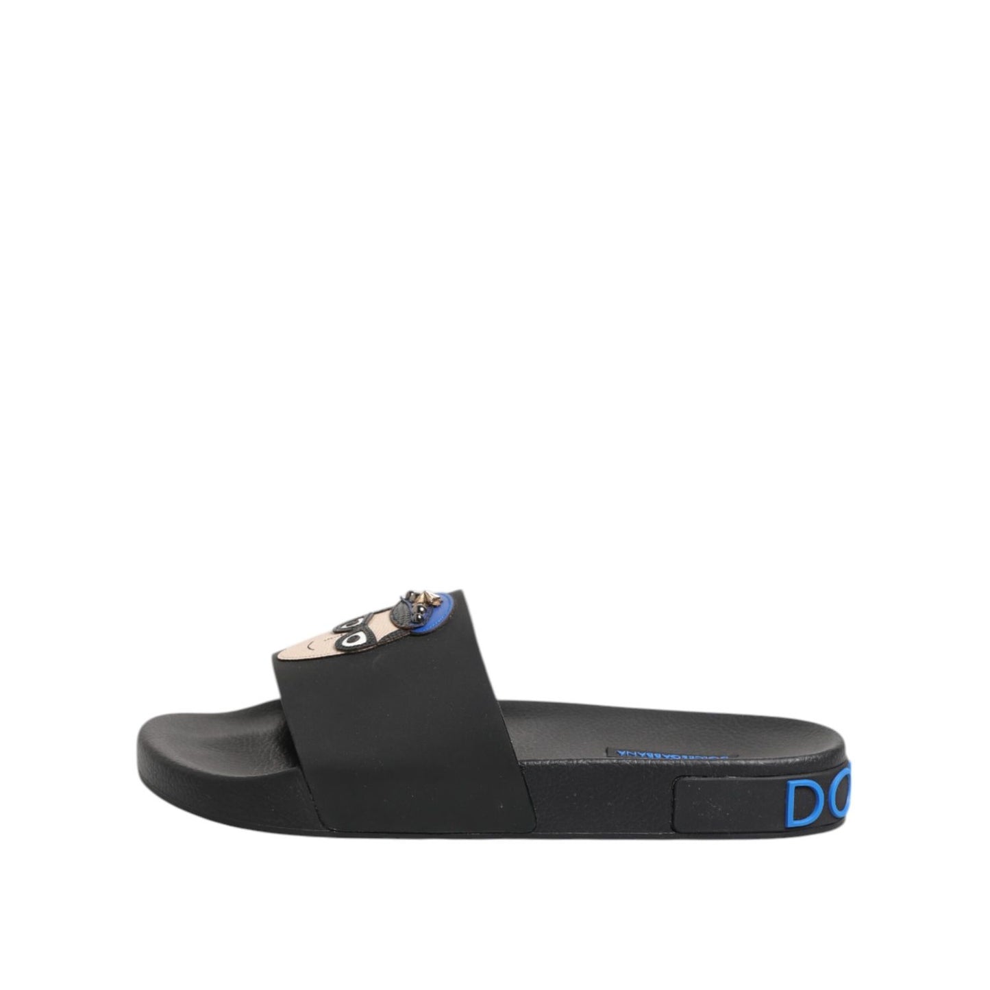 Dolce & Gabbana Black Leather Slides Flats Beachwear Shoes