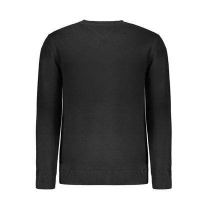 Back view of Tommy Hilfiger Black Cotton Sweater with long sleeves and crew neck design.