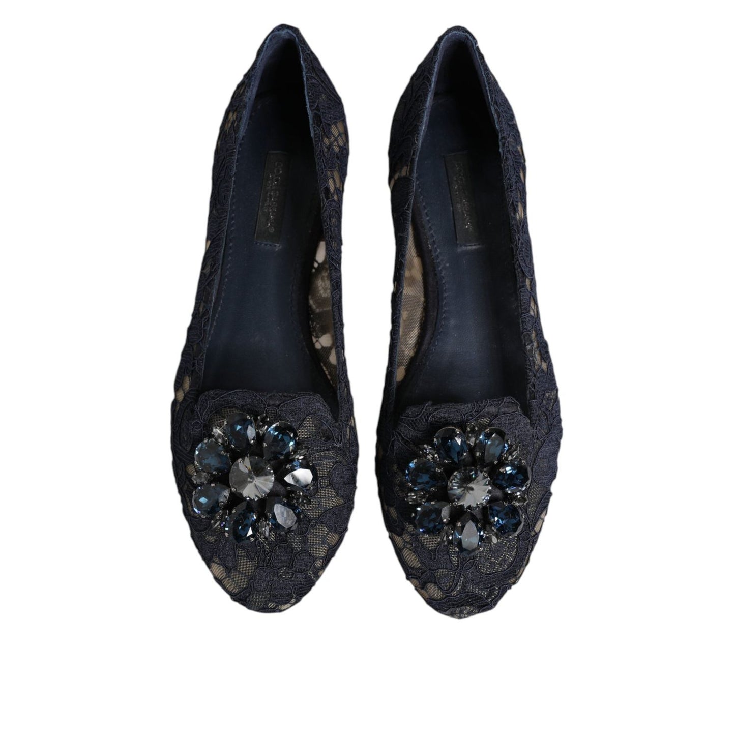 Dolce & Gabbana Blue Taormina Lace Crystals Flats Shoes LA12405-34