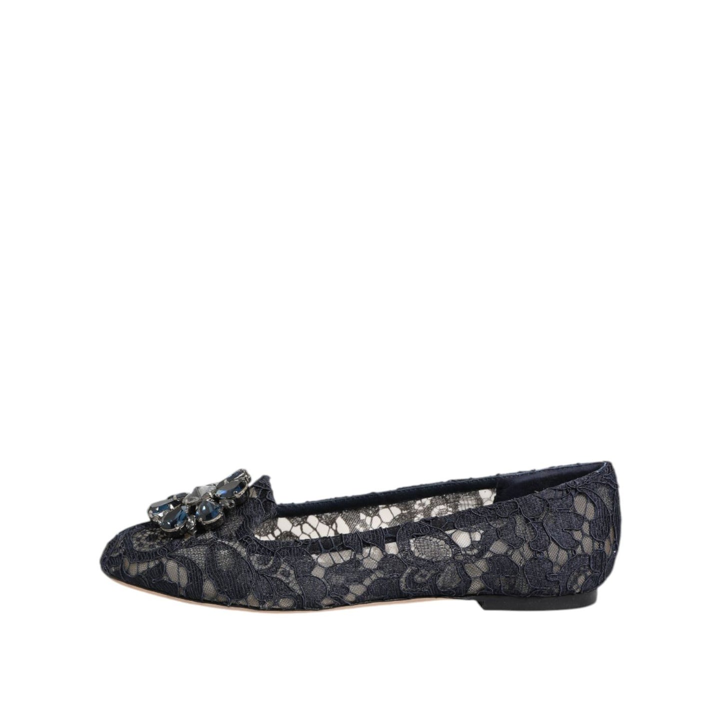 Dolce & Gabbana Blue Taormina Lace Crystals Flats Shoes LA12405-34