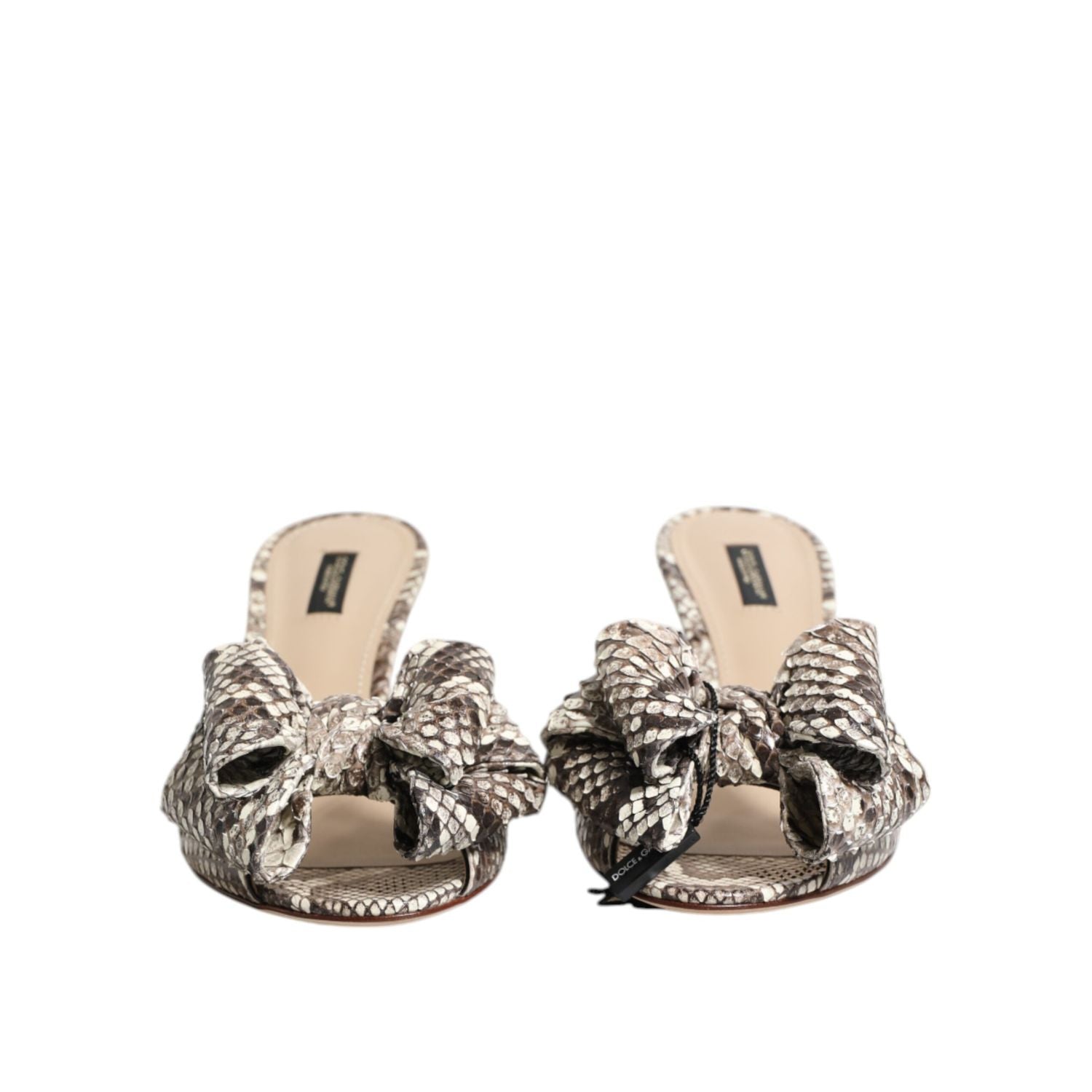 Dolce & Gabbana Multicolor Keira Bow Leather Peep Toe Mules Shoes