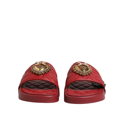 Dolce & Gabbana Red Devotion Matelassé Leather Slides Shoes