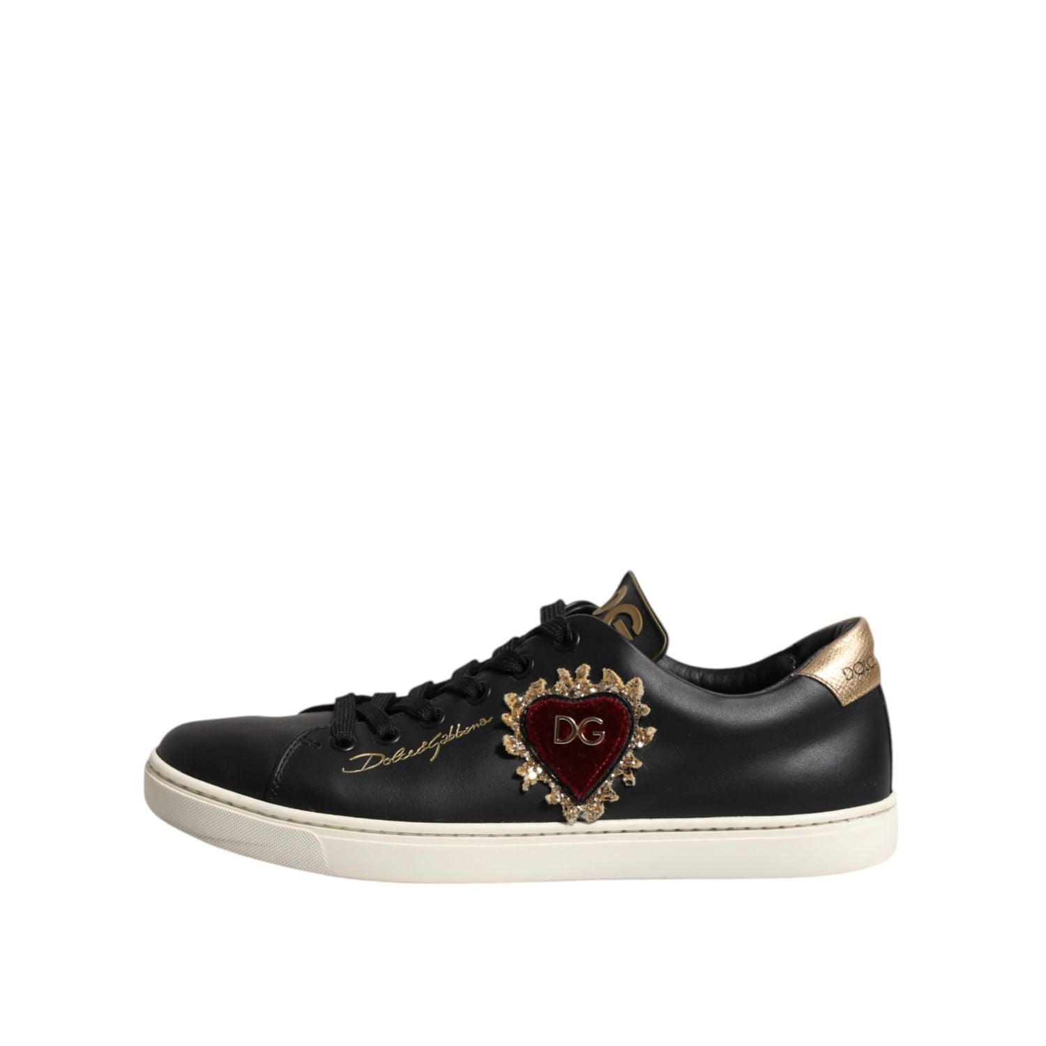 Dolce & Gabbana Black Leather Sacred Heart Sneakers Shoes