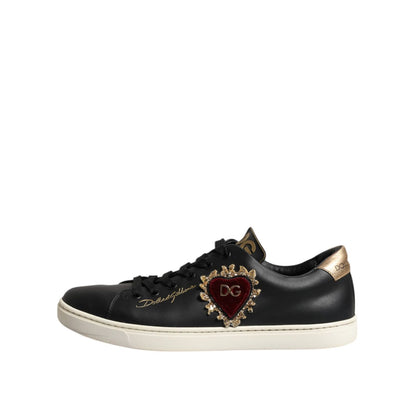 Dolce & Gabbana Black Leather Sacred Heart Sneakers Shoes