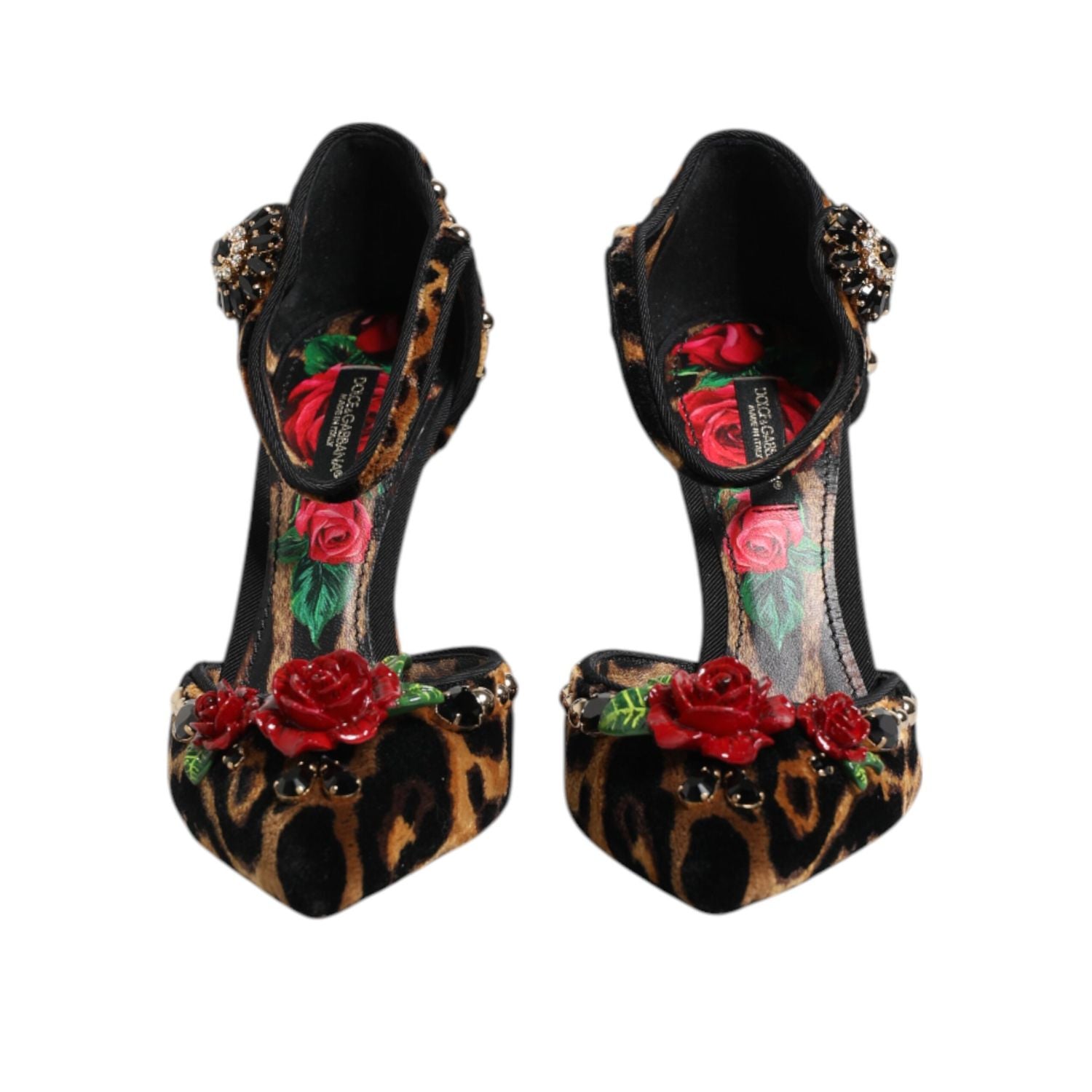 Dolce & Gabbana Brown Leopard Crystal Roses Pumps Shoes