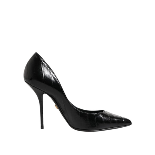 Dolce & Gabbana Black Leather Stiletto High Heels Pumps Shoes LA11452-37