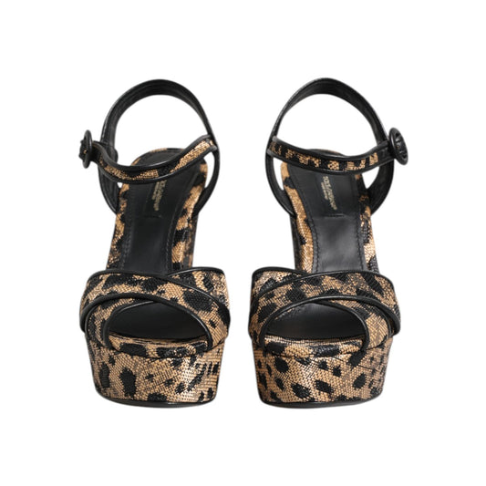 Dolce & Gabbana Brown Leopard Wedges Ankle Strap Sandals Shoes LA11460-37