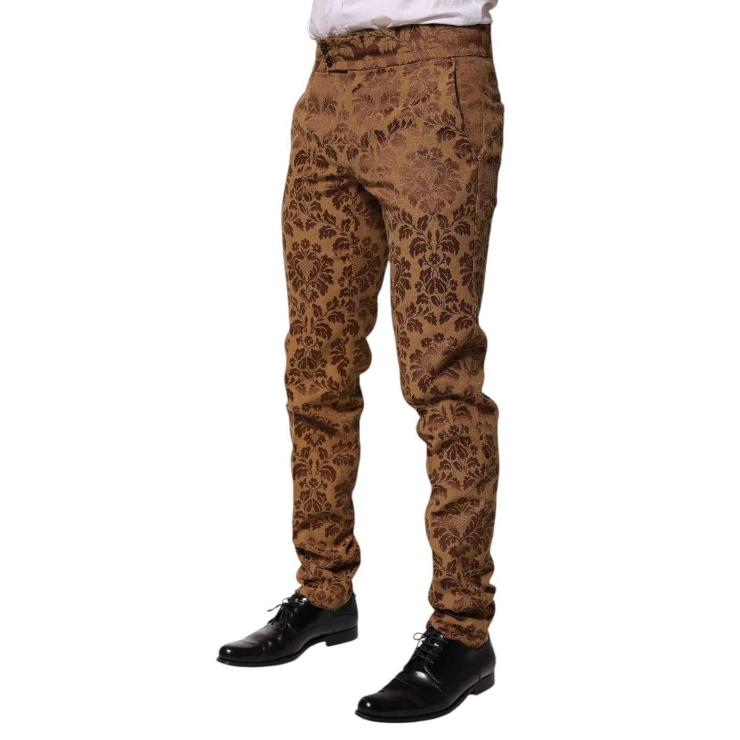 Dolce & Gabbana Brown Floral Jacquard Men Skinny Trouser Pants PAN76619-48