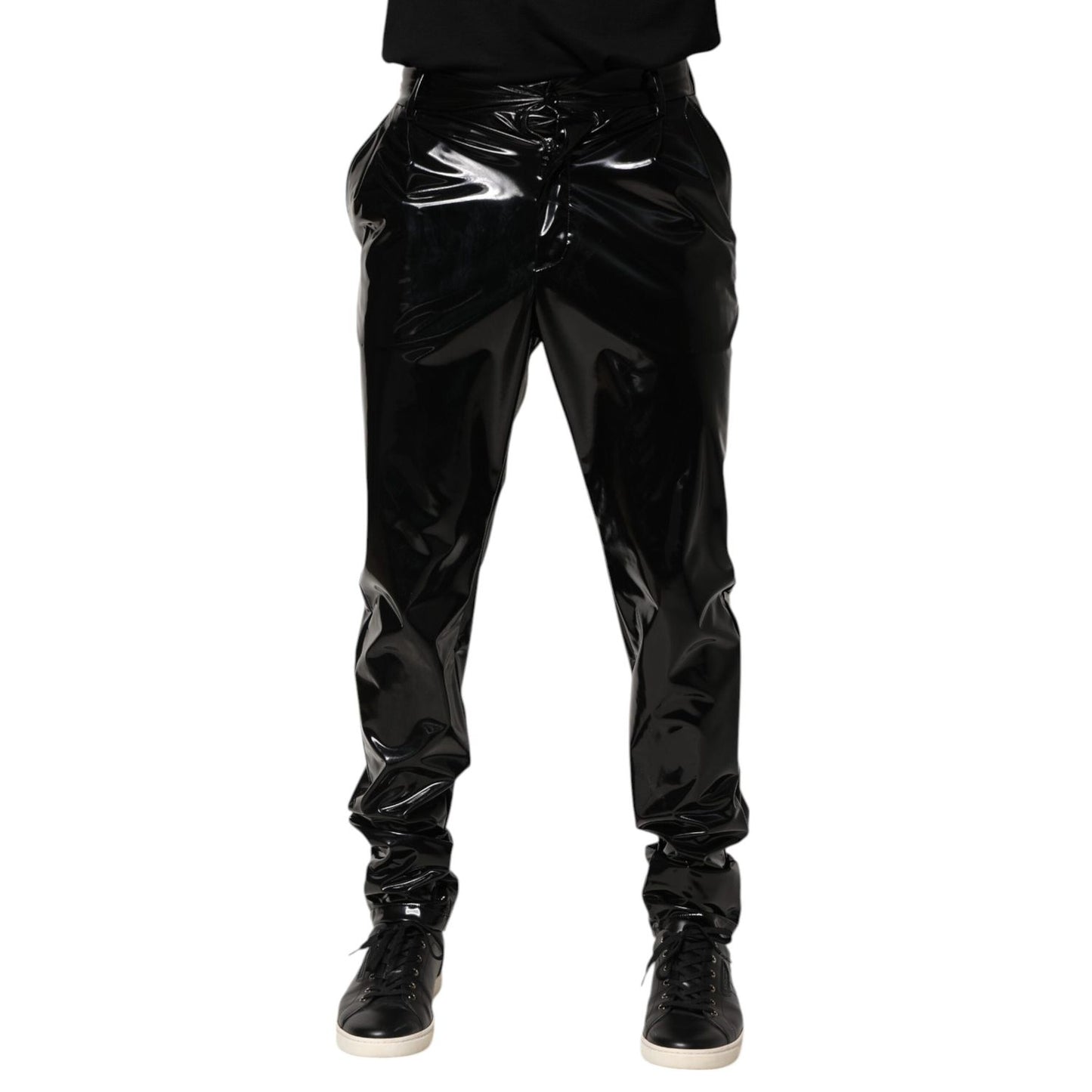 Dolce & Gabbana Black Polyester Mid Waist Men Trouser Pants PAN76626-48