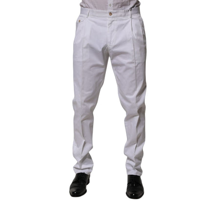Dolce & Gabbana White Cotton Dress Slim Formal Trouser Pants