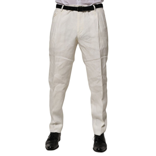 Dolce & Gabbana Cream Linen Dress Slim Formal Trouser Pants