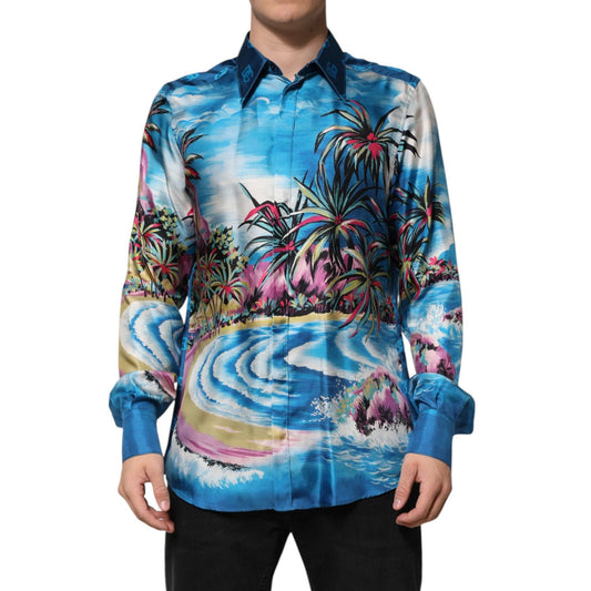 Dolce & Gabbana Multicolor Silk DG Long Sleeves Formal Shirt TSH91264-41