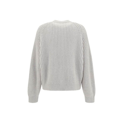 Brunello Cucinelli White Cashmere Cardigan with raglan sleeves and ribbed texture viewed from the back.