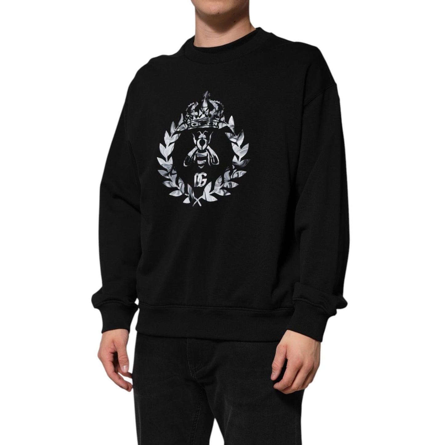 Dolce & Gabbana Black Cotton DG Logo Crew Sweatshirt Sweater TSH90785-54