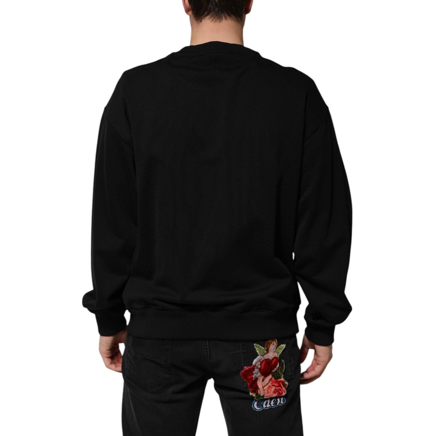 Dolce & Gabbana Black Cotton DG Logo Crew Sweatshirt Sweater TSH90785-54