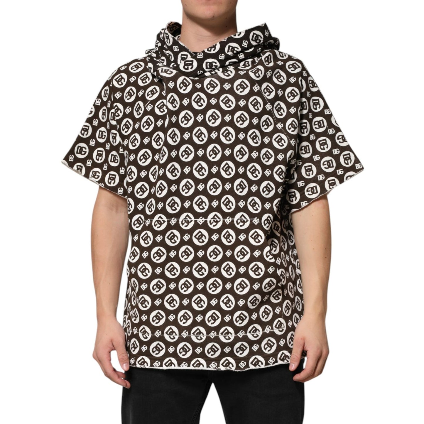 Dolce & Gabbana Brown White DG Logo Short Hoodie Sweater