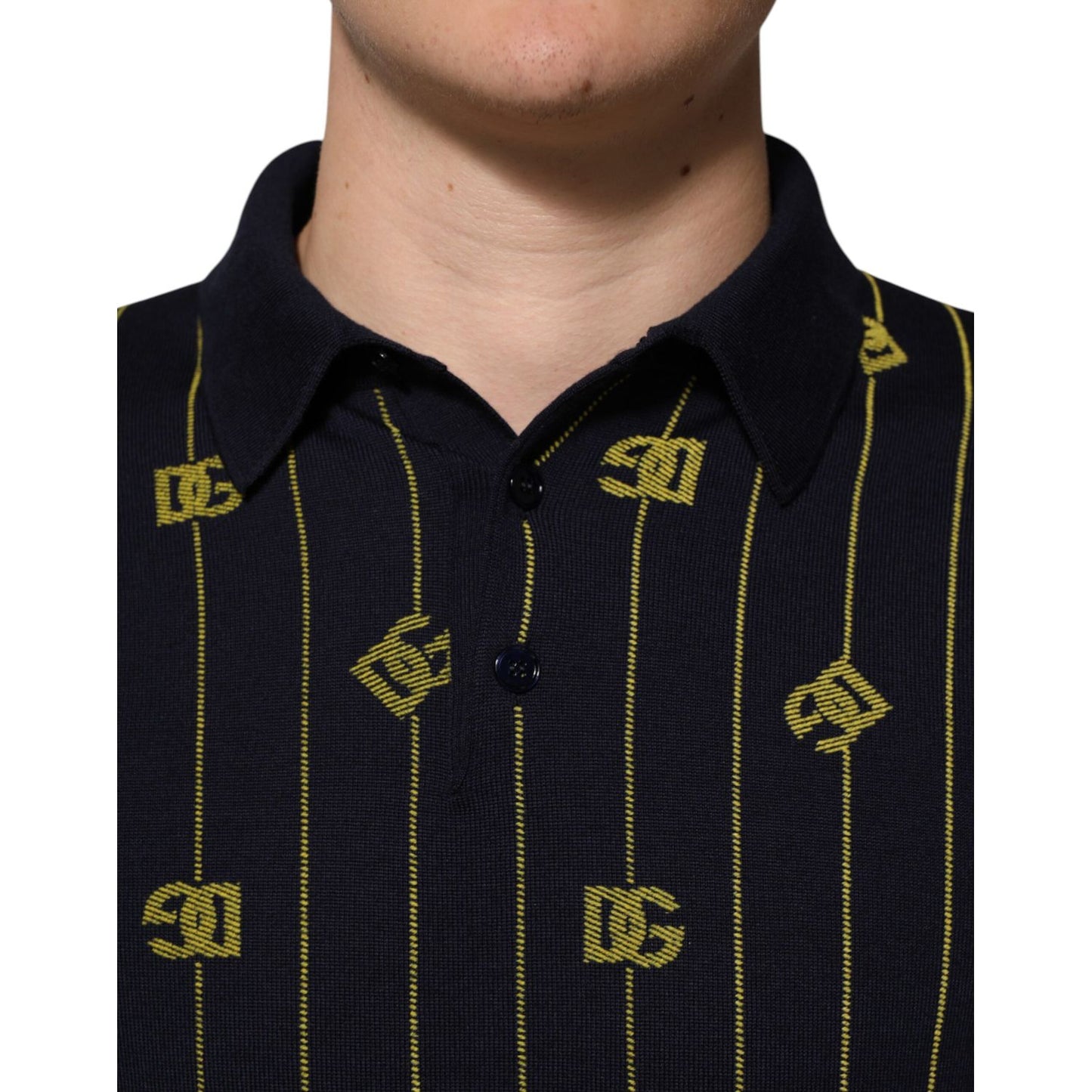Dolce & Gabbana Black Logo Jacquard Knitted Polo Shirt T-shirt