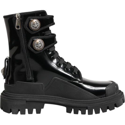 Dolce & Gabbana Black Leather DG Logo Combat Ankle Boots Shoes 1728,67345645728,Black,Boots - Women - Shoes,Dolce & Gabbana,EU38/US7.5,Material: 29% Viscose 71% Calf Leather,New with tags,Shoes,Women,Women - Shoes LA12768-38