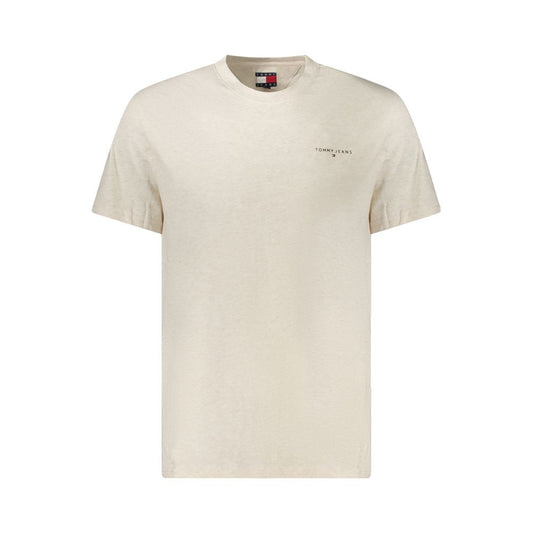 Tommy Hilfiger Beige Cotton Men T-Shirt with crew neck and logo, short sleeves, made from sustainable regenerative cotton fabric.