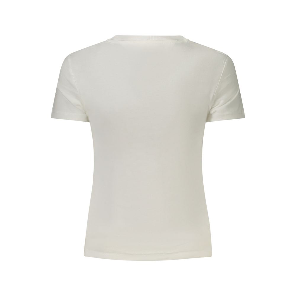 Back view of Tommy Hilfiger White Cotton Women T-Shirt with short sleeves and classic design.