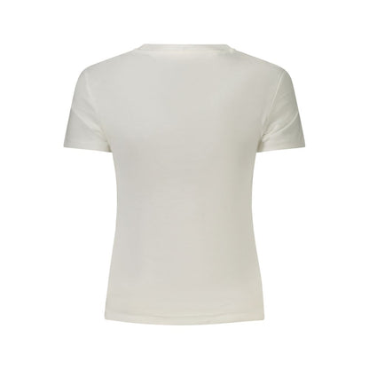 Back view of Tommy Hilfiger White Cotton Women T-Shirt with short sleeves and classic design.