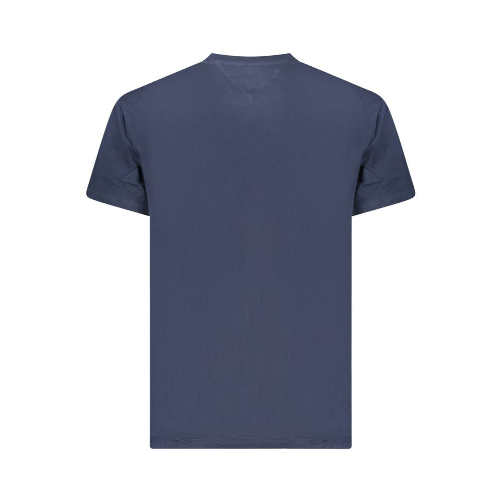 Back view of Tommy Hilfiger Blue Cotton Men T-Shirt showcasing the preppy style and sustainable fabric.