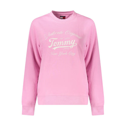 Tommy Hilfiger Pink Cotton Women Sweater, eco-friendly long-sleeved sweatshirt with logo print and soft texture, perfect for stylish layering.