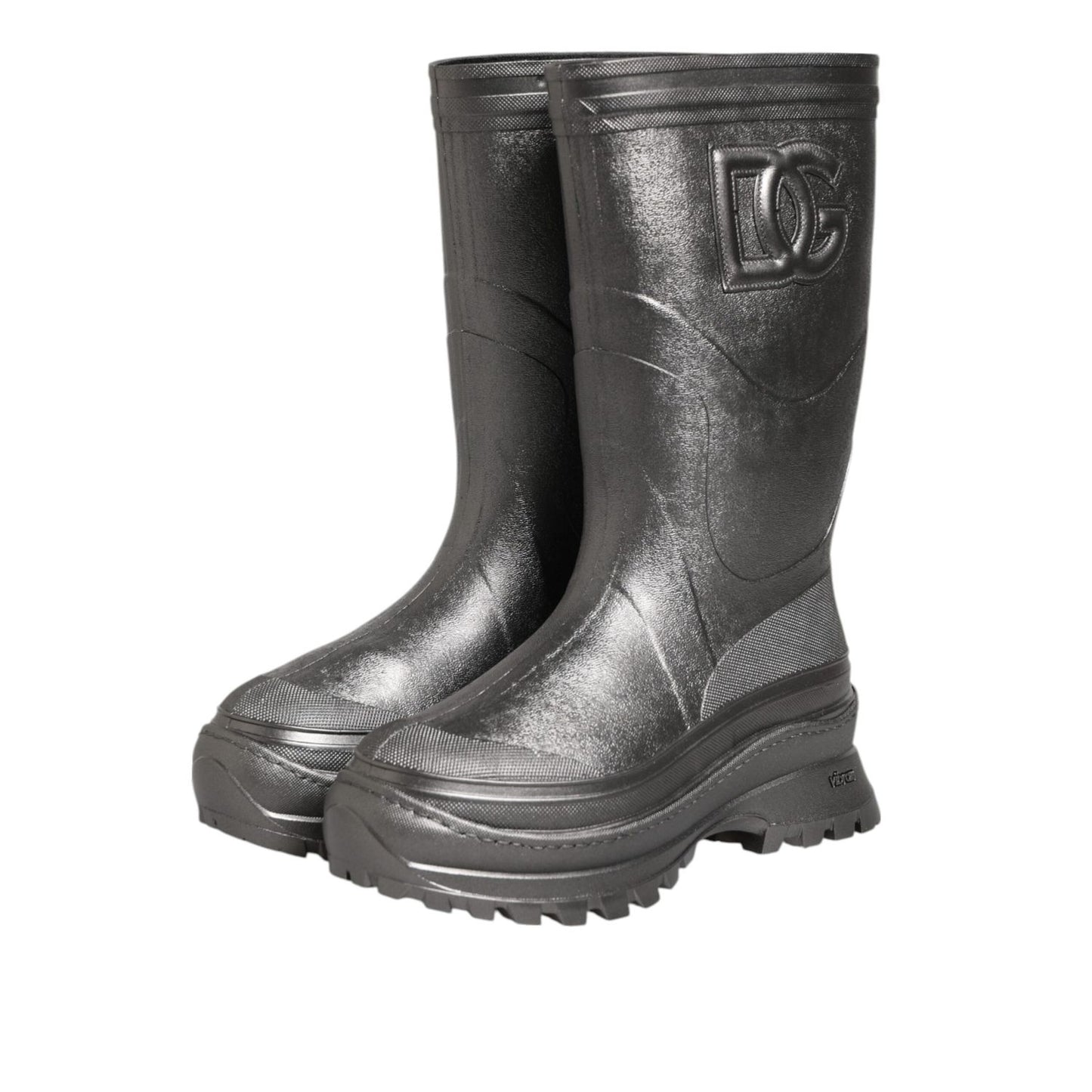 Dolce & Gabbana Black Argento Pull On Rain Boots Shoes